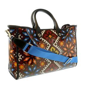 Tosca Blu Black Large Tile Printed Patent Shopper Tote